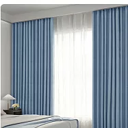 軌道式 客廳落地窗 韓摺西雅圖加厚抗UV遮光窗簾300*230落地窗簾 雙開 一窗(遮光窗簾/窗簾/拉簾/客廳隔簾) 淺莫藍落地窗