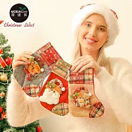 摩達客耶誕-可愛8吋格紋雪花聖誕襪1組3款入(聖誕老公+麋鹿+雪人)