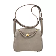 Hermes 愛馬仕 Mini Lindy 19cm 麂皮轉釦兩用包(AA石灰/K刻/金釦)