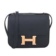 Hermes 愛馬仕 新款 Constance 18cm 89 Epsom K刻 牛皮斜背包(89黑色/附鏡子/玫瑰金釦)