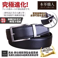 『本革職人』真皮-男仕極簡薄型金屬霧感免鑽孔伸縮自動扣&經典熱賣款皮帶-多款任選 -雙色皮帶俐落方框(旋轉針扣115cm)