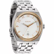 NIXON MONOPOLY 輕巧晶鑽都會日期腕錶-銀x玫瑰金