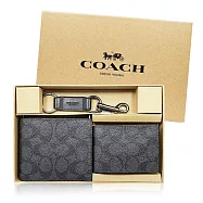 COACH 經典男士短夾附證件夾+鑰匙圈禮盒組 老花x黑灰色