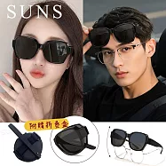【SUNS】外掛式折疊墨鏡 時尚大框偏光折疊套鏡 抗UV400 包覆式太陽眼鏡 抗UV400 防眩光 S811 亮黑框灰片