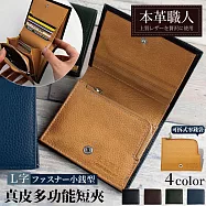 【本革職人】真皮商務休閒多功能短夾 可拆式L字拉鍊零錢袋-男女兼用 -黑色