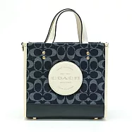 COACH 圓標LOGO牛仔拼接皮革兩用包-深藍配白