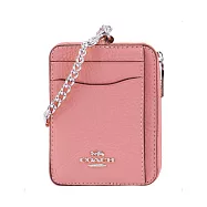 COACH 荔枝紋皮革鍊帶零錢包-胭脂粉
