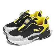 Fila 慢跑鞋 J833Z 大童 女鞋 黑 黃 旋鈕 低筒 夜光 運動鞋 斐樂 7J833Z099 16cm BLACK/YELLOW