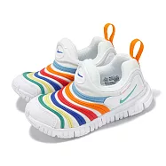 Nike 休閒鞋 Dynamo Free PS 中童鞋 毛毛蟲鞋 白 彩虹 童鞋 無鞋帶 343738-106 21.5cm WHITE/MULTI-COLOR