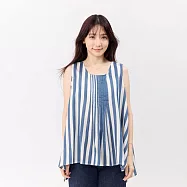 好我_Coco無袖前摺傘擺直條印花背心上衣 FREE 藍白寬條