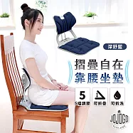 JOJOGO 折疊自在靠腰坐墊 五檔可調節 美臀坐墊 美姿椅 靠腰墊 舒壓坐墊 護脊座墊 辦公椅墊 深舒藍