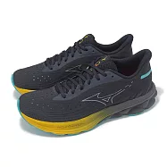 Mizuno 慢跑鞋 Wave Skyrise 6 男鞋 藍 黃 高回彈 緩衝 運動鞋 美津濃 J1GC2509-51 28cm NAVY/YELLOW