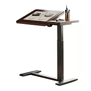 Cooyee 可翻轉桌板電動升降床邊桌(電池款) 筆電桌 讀書桌 閱讀桌 可翻轉 C型低底盤 -胡桃色