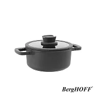 【BergHOFF貝高福】Stone+陶瓷塗層不沾鍋雙耳含蓋壓鑄湯鍋20cm(BHST-W20-BK) 霧曜黑