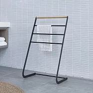 【H&R安室家】木紋高質感毛巾浴巾架 BS213W (毛巾架/浴室置物架/毛巾桿) 白色