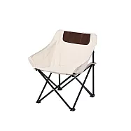 【野一夏】輕量化低背實布折疊月亮椅-贈收納袋 耐重150公斤 包覆背腰 側邊雙置物袋 露營椅 摺疊椅 -米白色