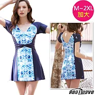 Heatwave熱浪 加大連身萊克泳裝 顯瘦雅致藍(M-2XL) 藍色-M