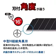 日本製NT Cutter中型H超銳角美工刀片BH23P替刃(10入,85°高碳鋼黑刃,刃厚0.38mm,刃付16°)適PMGH-EVO2 H-2P
