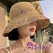 【Decoy】彩虹草編 日韓防曬遮陽小圓盆漁夫帽/卡其