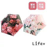 Life+ 花開半夏掌心のミニ守傘輕量220g六折黑膠傘UPF50+/晴雨兩用抗UV傘_ 2入組 無 _薔薇之戀+粉色芍藥