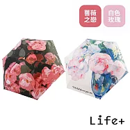 Life+ 花開半夏掌心のミニ守傘輕量220g六折黑膠傘UPF50+/晴雨兩用抗UV傘_ 2入組 無 _薔薇之戀+白色玫瑰