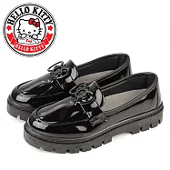 【HELLO KITTY】女 小皮鞋 樂福鞋 學生鞋 凱蒂貓 學院風 漆皮 厚底 台灣製 JP25 黑亮