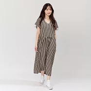 好我_Phoebe口袋V領直條洋裝 F 棕黑條