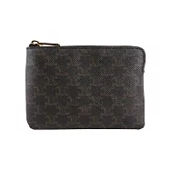 CELINE 滿版凱旋標誌帆布附釦環拉鍊卡夾/零錢包 (黝黑色)