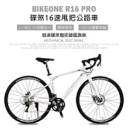 BIKEONE R16 PRO 鋁合金彎把碟煞16速甩把公路車L-TWOO R3套件煞變合一平悍車架(隱藏內走線)競速碟煞彎把破風跑車- 變色龍白
