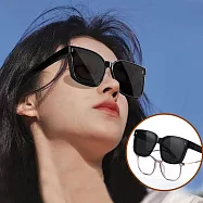 seoul show首爾秀 輕量全折疊套鏡抗UV400太陽眼鏡墨鏡 918 亮黑框黑灰片