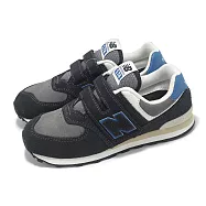New Balance NB 休閒鞋 574 寬楦 中童 小朋友 黑 藍 麂皮 魔鬼氈 NB 運動鞋 PV574QRB-W 19cm BLACK/BLUE