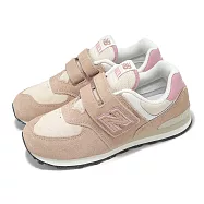 New Balance NB 休閒鞋 574 寬楦 中童 小朋友 粉紅 白 麂皮 魔鬼氈 NB 運動鞋 PV574QTC-W 19cm PINK/WHITE