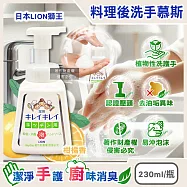 日本LION獅王-植物性除料理後油垢異味洗手慕斯230ml/按壓白瓶-柑橘香(廚房烹飪髒污泡泡洗手,去蔥蒜生鮮腥臭親膚洗手乳,手部香氛護理清潔露)