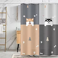 無印風防水浴簾180*180CM 浴簾/拉簾/防水/隔間簾 柯基哈士肥