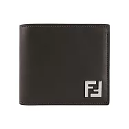 FENDI 銀色FF Logo 皮革拼接塗層帆布對開8卡短夾 (綠色/棕色)