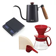 HARIO V60紅色濾杯咖啡壺組 超值組合(電子秤+手沖壺)