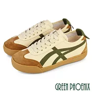 【GREEN PHOENIX】女 休閒鞋 阿甘鞋 德訓鞋 運動鞋 真皮 平底 復古 軍風 JP23 綠色