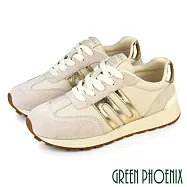 【GREEN PHOENIX】女 休閒鞋 阿甘鞋 德訓鞋 運動鞋 麂皮 平底 復古 EU35 金色