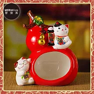 摩達客◉開運招財◉紅葫蘆福祿滿滿招財貓來福如意大口收納陶瓷擺飾 新春節糖.果盒 玄關客廳茶几 櫃台來客