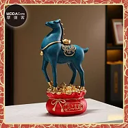 摩達客◉開運招財◉精緻創意唐彩風藍色寶馬上招財聚寶盆風水擺飾 辦公室事業 客廳玄關 春節禮品工藝