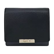 agnes b.長鐡牌LOGO雙色翻蓋短夾- 黑