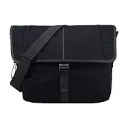 agnes b.單扣蜥蜴飾拉鏈翻蓋斜背包- 黑