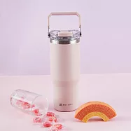 【伴佳家】陶瓷雙飲提提杯 直飲/吸管兩用 曦光粉