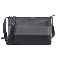 agnes b.巴黎限定橫紋羊皮扁斜背包- 黑灰