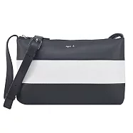 agnes b.巴黎限定橫紋羊皮扁斜背包- 黑白