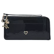agnes b.ab heart愛心logo漆皮L拉鍊長夾- 黑