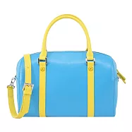 agnes b.撞色手把皮革波士頓包-大 水藍黃