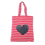 agnes b.愛心橫紋帆布手提包- 紅白