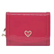 agnes b.愛心LOGO漆皮壓釦零錢包- 紅