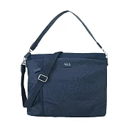 agnes b. 皮革LOGO圓點尼龍斜背包-大 深藍